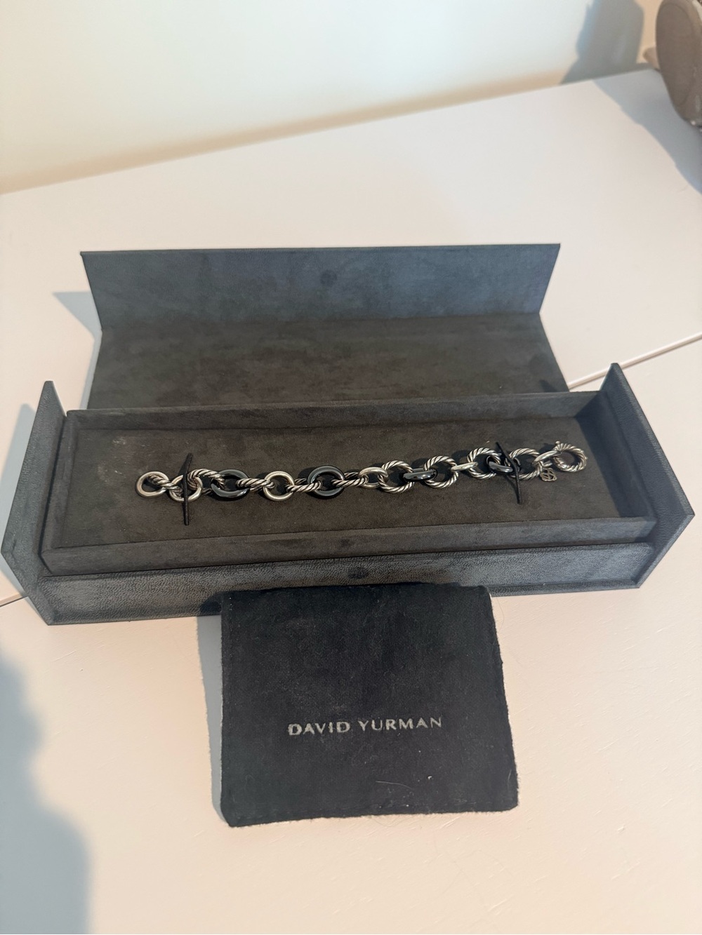 David Yurman Sterling and Black Cable Link Bracelet